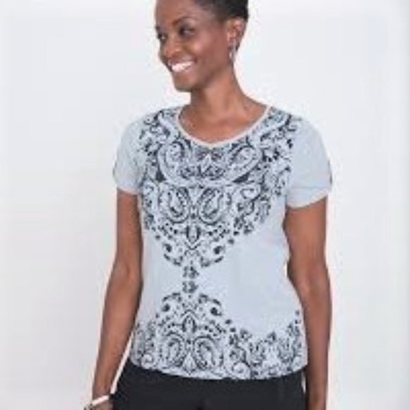 Chico's Zenergy Gray Scroll Print Tee Chico Size 0=Small - Picture 2 of 10